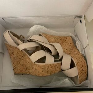Beige Strappy Cork Wedge Sandals